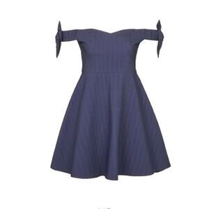 Nordstrom Topshop Navy Bow Off Shoulder Bandeau Skater Women's Dress Size 10
